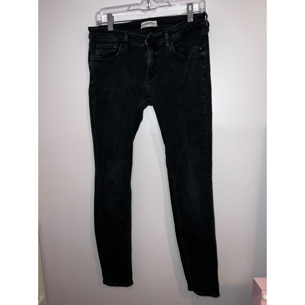 Zara Woman Black Distressed Skinny Jeans